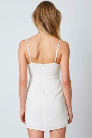 White woven wrap mini dress back view