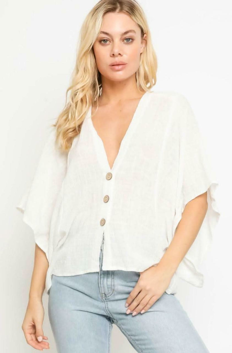 White Button Down Poncho Top 