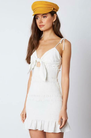 White graduation smocked mini dress