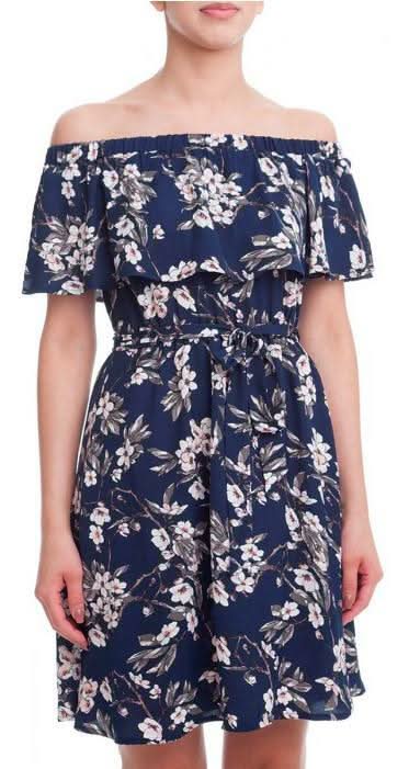 navy blue floral off the shoulder dress Wedtrend Women Blue Prom Dress A-Line Off The Shoulder Floral Print Pleated Tulle Formal Dress, Blue / US16W