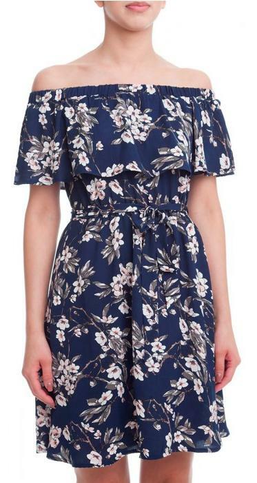 Floral Print Off-The-Shoulder Ruffle Dress 
