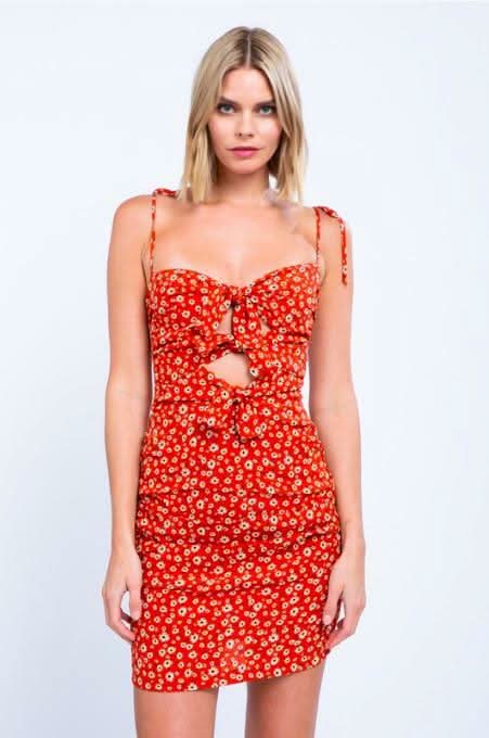 Say That You Love Me Red Floral Print Mini Dress a red floral mini dress