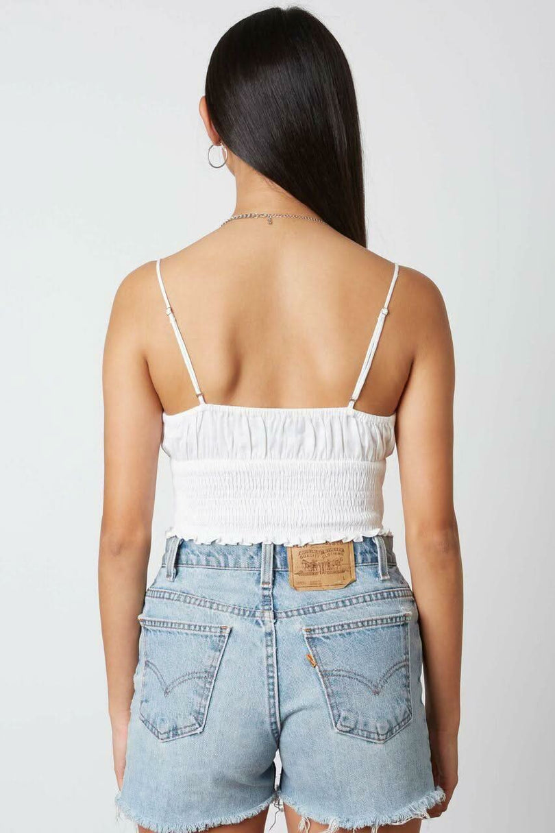 Hope White Smocked Cutout Crop Top -  BohoPink
