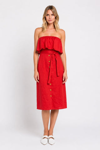 In Your Dreams Red Strapless Midi Dress - Front View