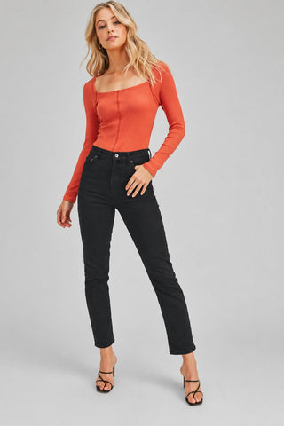 Lush Missing You Red Ribbed Long Sleeve Top - Full Outfit View