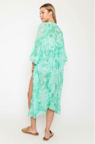 Daydream Mint and Aqua Leaf Print Kimono back