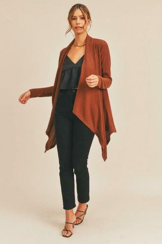 Lush Better Days Waffle Knit Waterfall Cardigan - Detail View