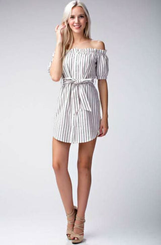 beige striped off the shoulder mini dress from our summer dresses collection