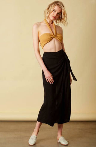 Black wrap front cropped beach pants front view
