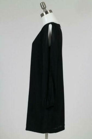 Shift Dresses - You Never Know Black Long Sleeve Cold-Shoulder Shift Dress - Side View