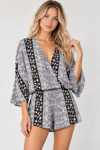 Sunday Brunch Floral Print Batwing Romper - Front View