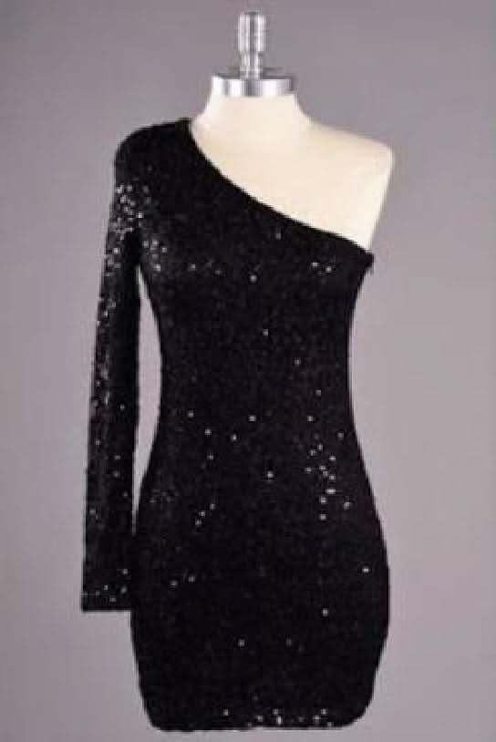 Black One Sleeve Sequin Dress