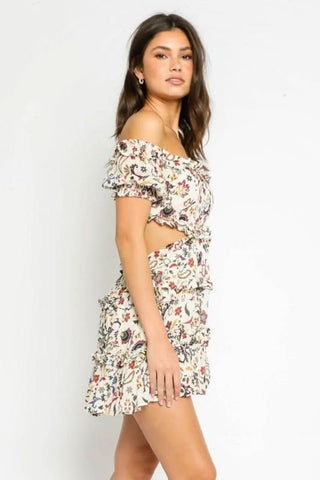 Maya Ivory Floral Off-the-Shoulder Mini Dress side view