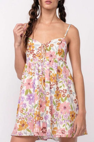 Andriana Lavender Floral Babydoll Cami Mini Dress close up view