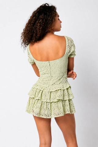 Penelope Sage Lace Mini Dress - Back View