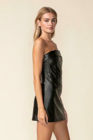See You There Black Vegan Leather Strapless Mini Dress - Side View