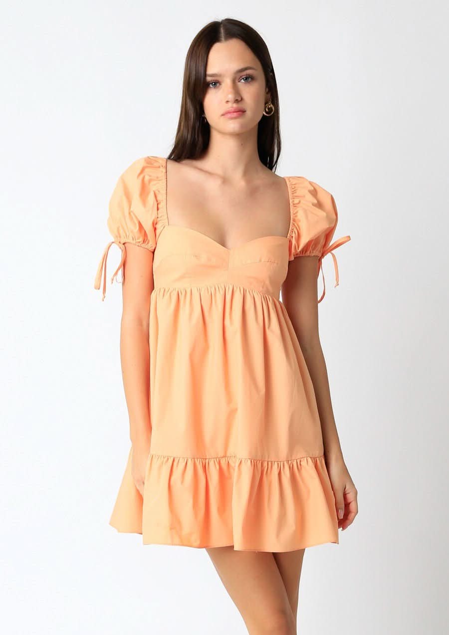 Light Orange Puff Sleeve Babydoll Dress | Boho Pink Light Orange Puff Sleeve Babydoll Dress | Boho Pink