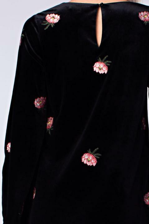 Honey Punch Long Sleeve Floral Velvet Shift Dress