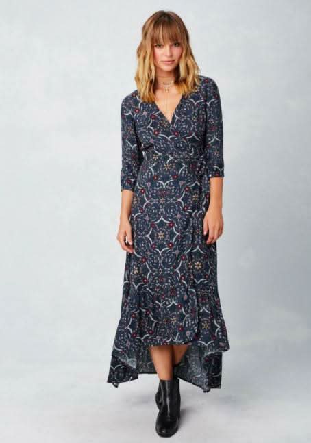 blossom buddy red and navy blue floral print maxi dress Stunning Floral Print Dress - Blue Maxi Dress - Long Sleeve Maxi Dress - $134.00