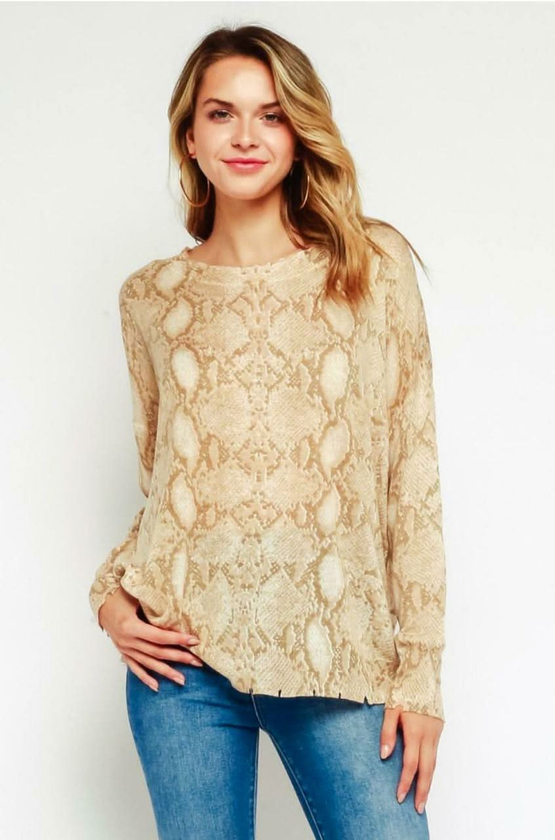 Long Sleeve Snake Print Sweater Women