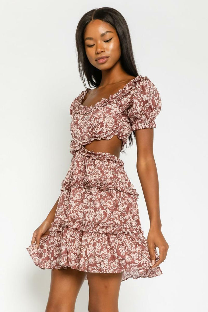 Mauve Floral Off-Shoulder Mini Dress