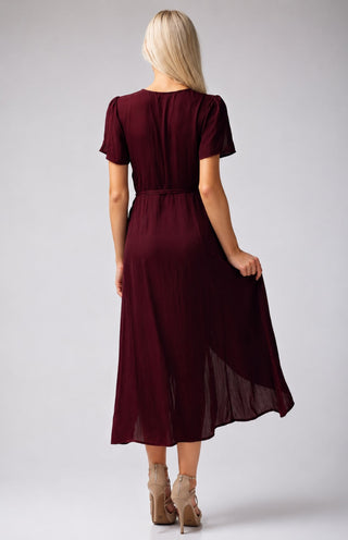 Come Together Burgundy Midi Wrap Dress - Back View