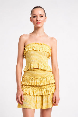 Allie Yellow Boho Print Smocked Two-Piece Dress - Front View