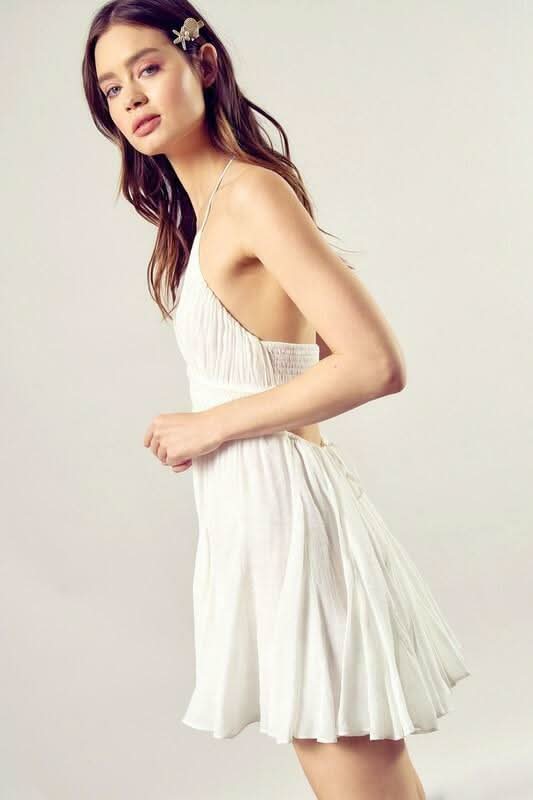 White Halter Mini Dress - Lace Trim Dress | Boho Pink White Halter Mini Dress - Lace Trim Dress | Boho Pink