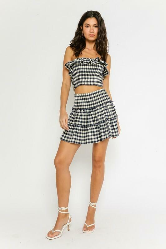 Navy Gingham Skirt Set