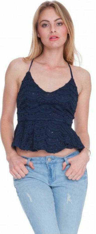  Navy Peplum Ruffle Cami Crop Top