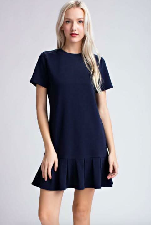 Navy Drop Waist Ruffle Tee Dress Preppy Style | Boho Pink Navy Drop Waist Ruffle Tee Dress Preppy Style | Boho Pink