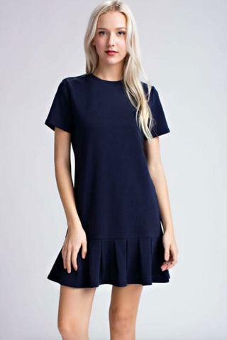 navy drop waist ruffle tee dress