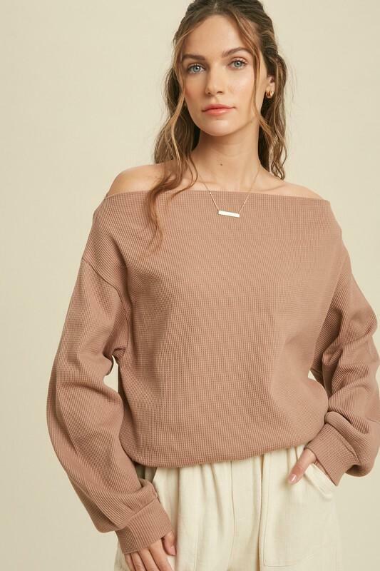 Off-the-Shoulder Waffle Knit Top