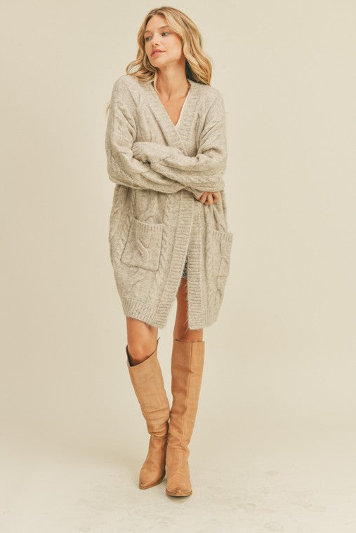 Open Front Cable Knit Cardigan