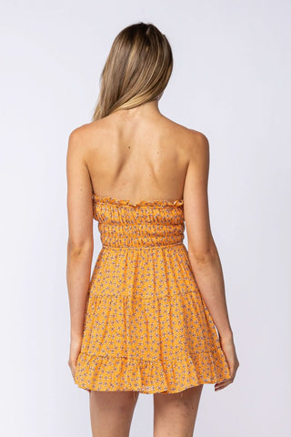 Sarah Orange Floral Strapless Mini Dress - Back View