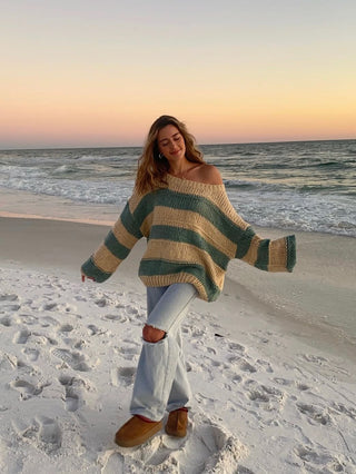 Poppy Beige and Sage Striped Oversized Sweater from our Oversized Sweaters Collection