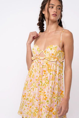 Drew Peach Floral Babydoll Cami Mini Dress - Teen Dresses - Front Angle View