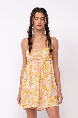 Drew Peach Floral Babydoll Cami Mini Dress - Floral Babydoll Dress - Front View