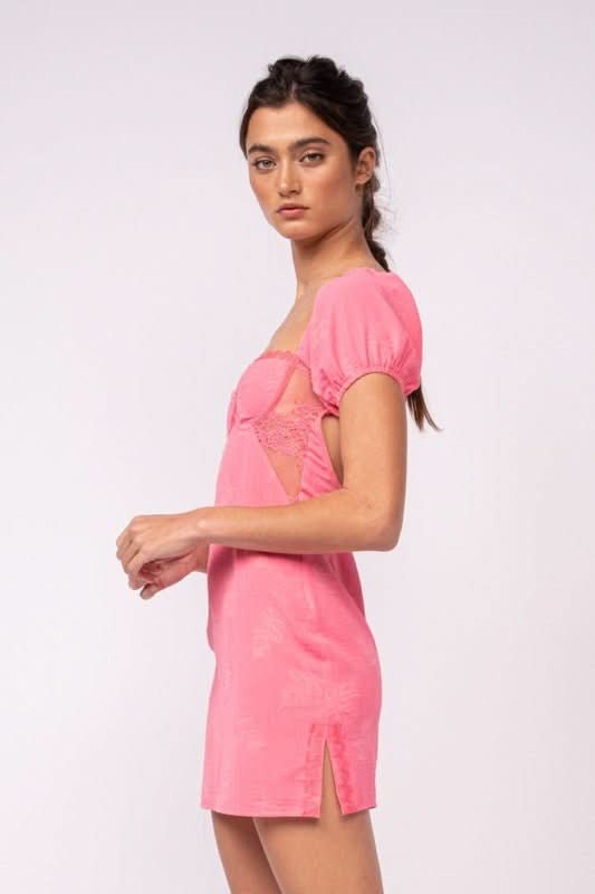 Pink Puff Sleeve Bustier Dress
