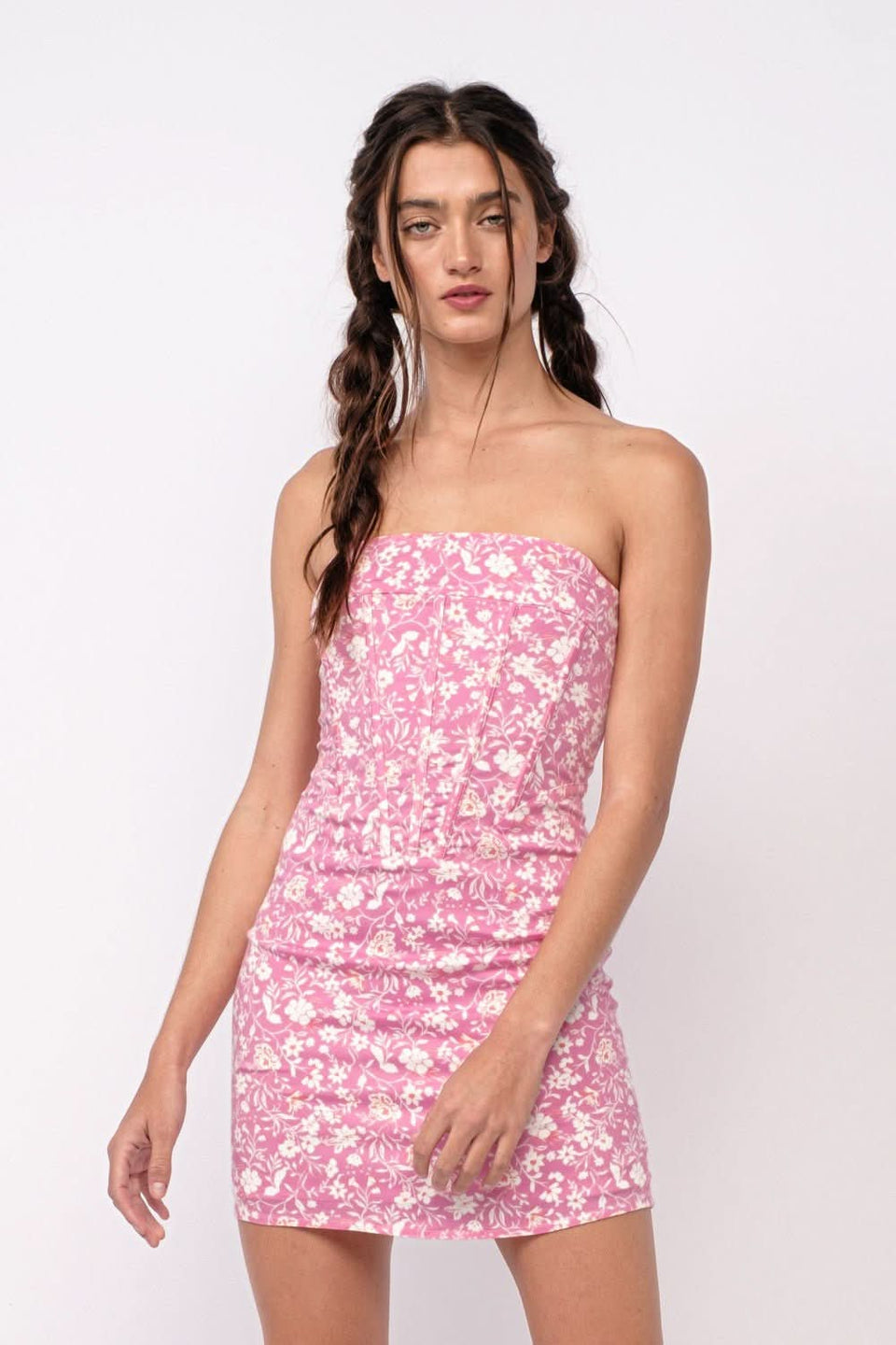 Pink Floral Corset Mini Dress
