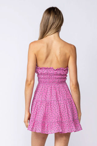 Sarah Pink Floral Strapless Mini Dress - Back View