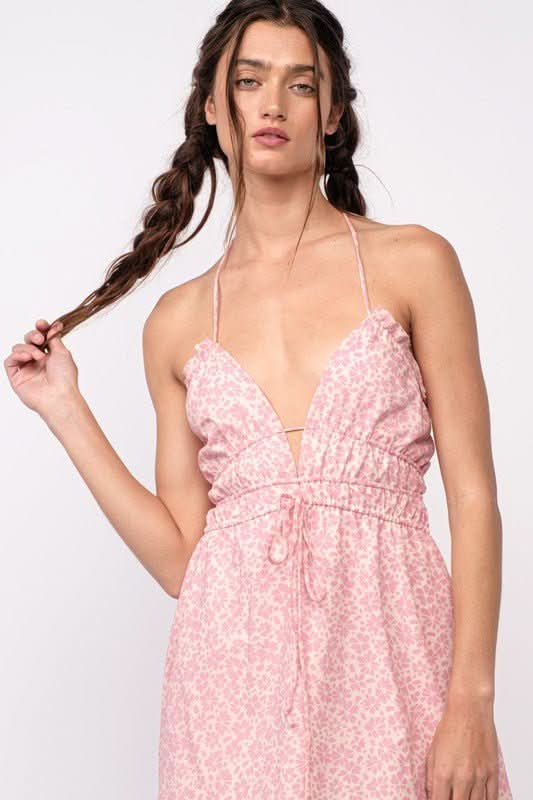 Pink Floral Halter Mini Dress