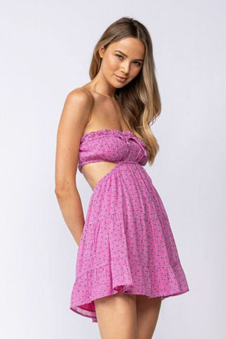 Pink Floral Tiered Strapless Mini Dress – Boho Style