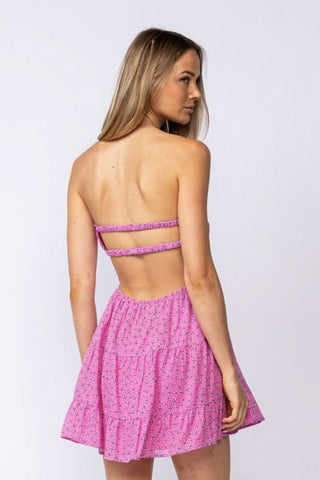 Pink Strapless Mini Dress with Open Back Detail