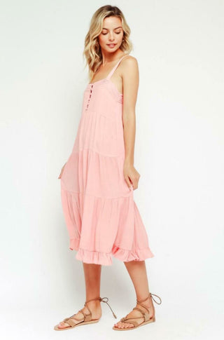 Melina Pink Tiered Midi Tank Dress - Side View