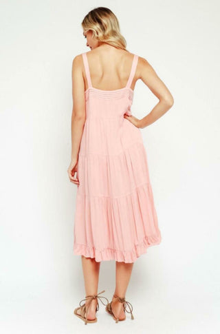 Melina Pink Tiered Midi Tank Dress - Back View
