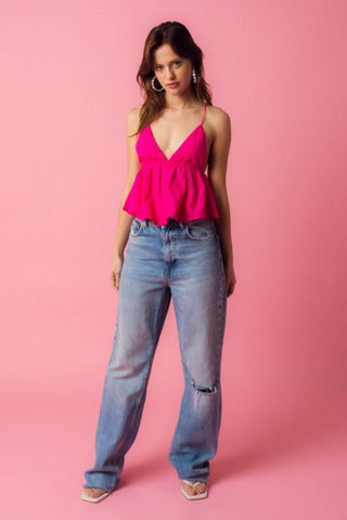 Freya Fuchsia Eyelet Babydoll Top - Outfit View
