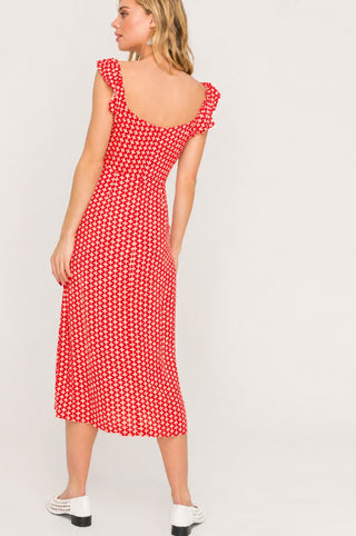 Kristen Red and Cream Print Button Front Midi Dress - Back View