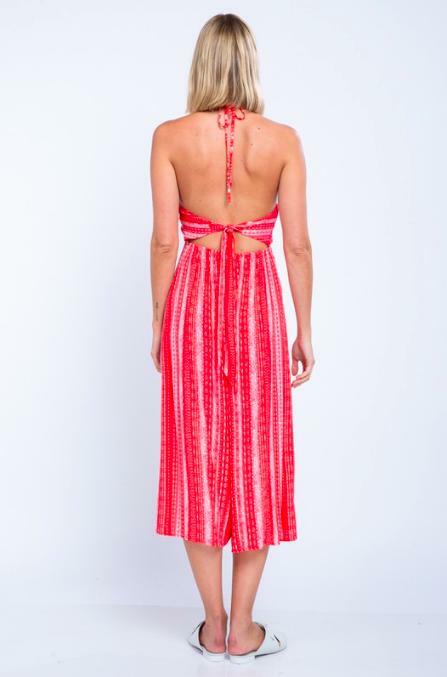 Cute Red Boho Print Midi Halter Jumpsuits