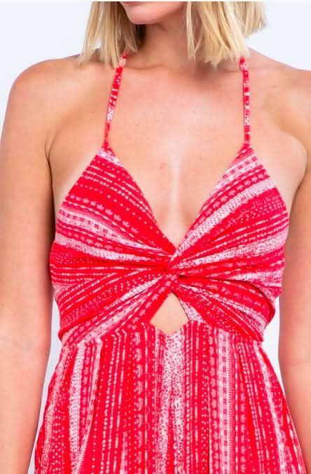 Mia Red Boho Print Cutout Culotte Jumpsuit a cute vacation jumpsuit